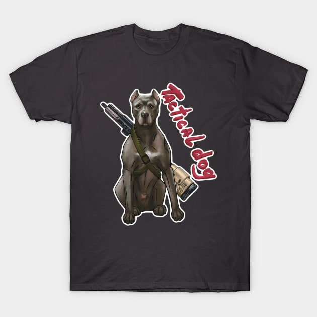 tactical pit bull dog sitting with a sniper rifle T-Shirt by IrynaPas